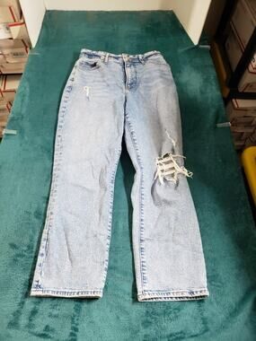 Express Jeans Size 6 Women Blue Stretch Pant Baggy Distressed Mid Rise Curvy Mom